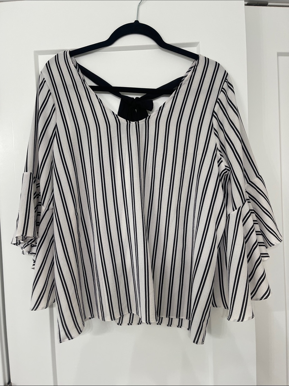 Striped Black and White Tie-Back Women's Top